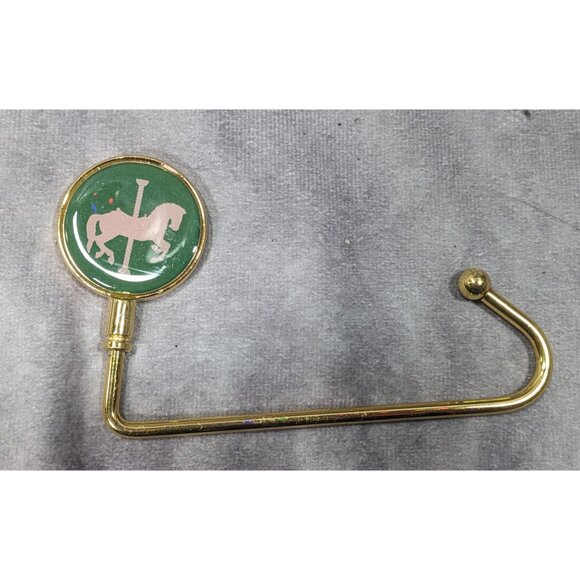 Whimsical Carousel Horse Green And Gold Tone Purse Hanger - Picture 3 of 4